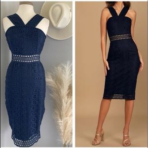 chinese dress ladies Blue Flower Lace Midi Dress – self-portrait-US